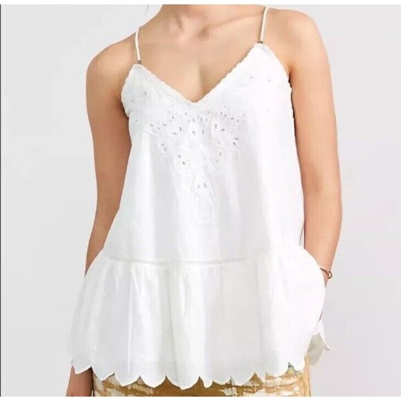 Anthropologie Let Me Be Letmebe Peplum Tank White Cotton Poplin Scalloped Size 6 - Picture 1 of 14